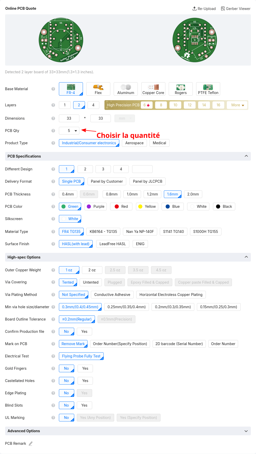 Configuration du PCB