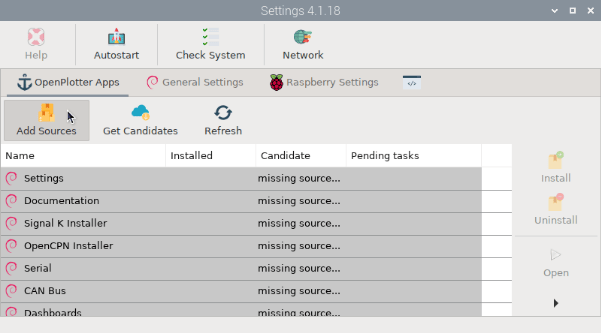Applications disponibles dans OpenPlotter