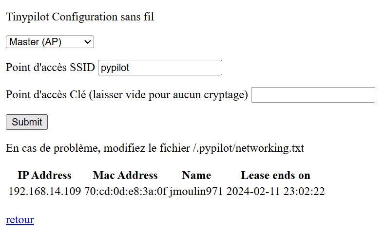 page de configuration Wifi